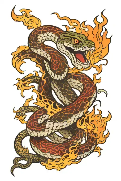 snake on fire rising tattoo design idea