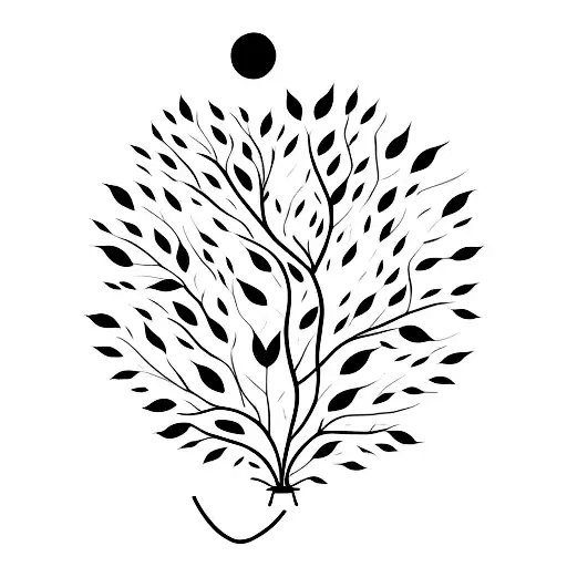 A minimalist street lamp with falling leaves. tattoo design idea