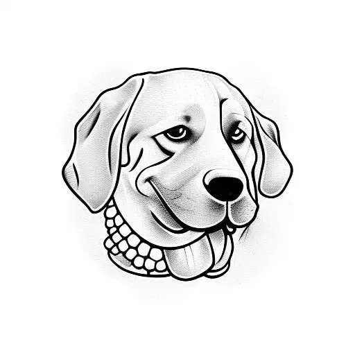 dog face with ball bone and name cookie tattoo design idea