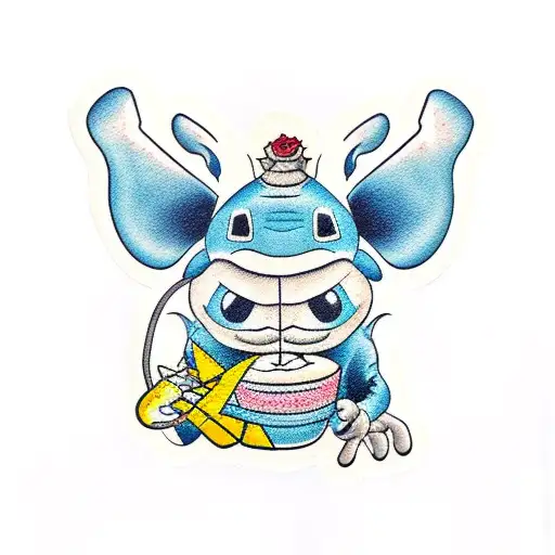 stitch drinking a cocktail  tattoo design idea