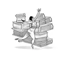 A dancer gracefully leaping over a stack of books with a pen and paper nearby tattoo design idea