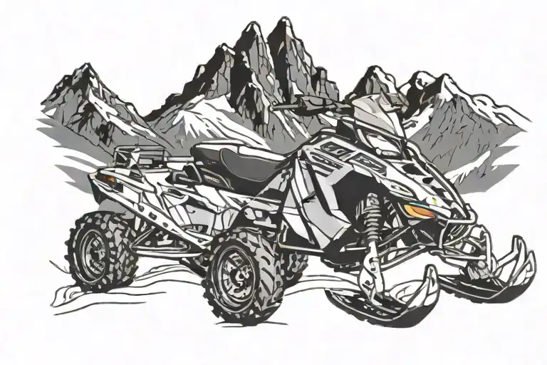 polaris snowmobile in snowy mountains  tattoo design idea