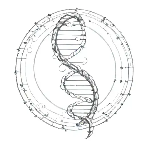 DNA Helix orbit by atoms circled by coding language  tattoo design idea