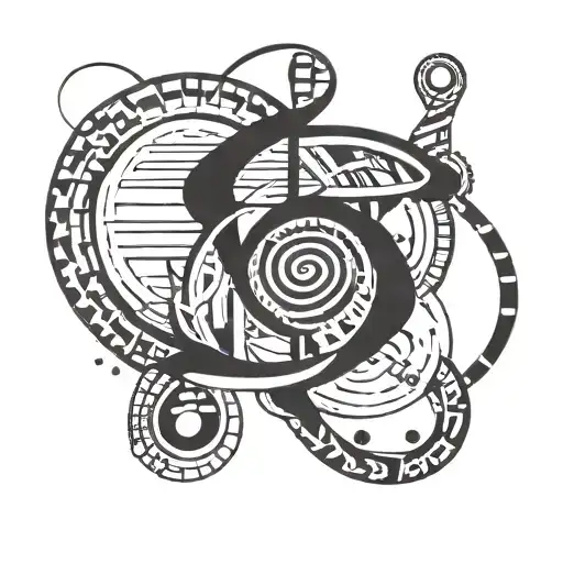 DNA helix orbited bt atoms circled with computer coding  tattoo design idea