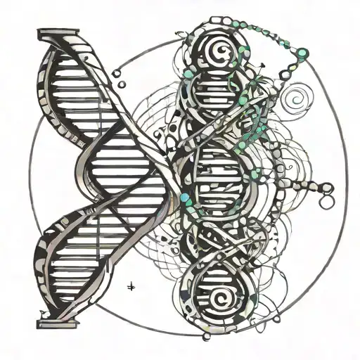 DNA helix surounded by orbiting atoms circled by matrix coding  tattoo design idea