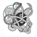 DNA helix orbited bt atoms circled with computer coding  tattoo design idea