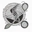 DNA helix orbited bt atoms circled with computer coding  tattoo design idea