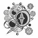 DNA helix orbited bt atoms circled with computer coding  tattoo design idea