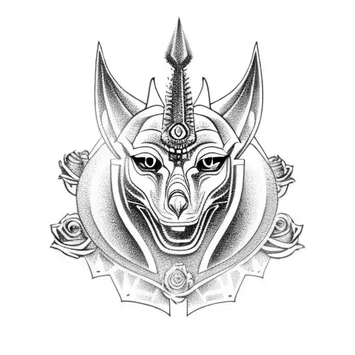 Anubis with rose turns into a spiked tribal design  tattoo design idea