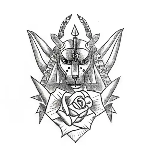 Anubis with rose turns into a spiked tribal design  tattoo design idea