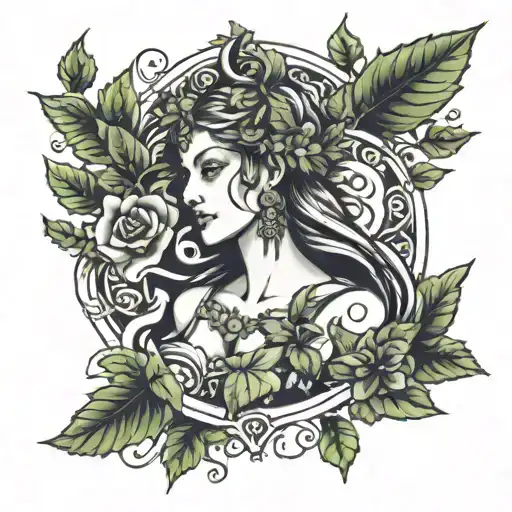goddess hera surrounded by ivy tattoo design idea