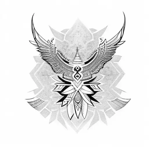 A tribal-inspired design featuring an eagle in intricate patterns tattoo design idea