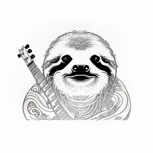 sloth with bass guitar tattoo design idea