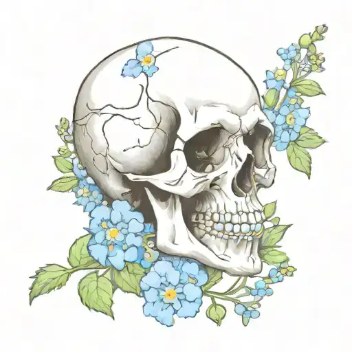 vampire skull, forget-me-nots tattoo design idea