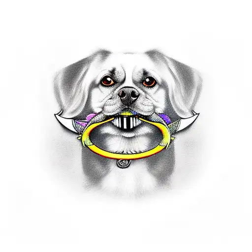 dog with a bird in its mouth at a door tattoo design idea