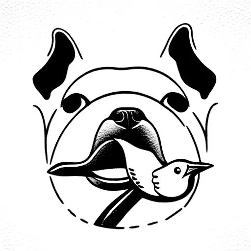 dog with a bird in its mouth at a door tattoo design idea