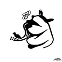 dog with a bird in its mouth at a door tattoo design idea