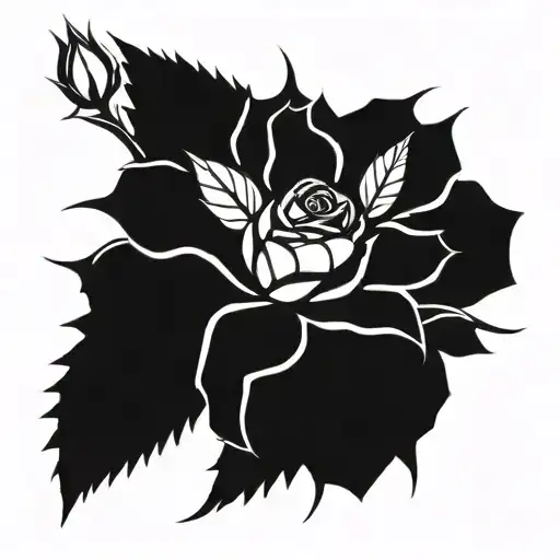 singular rose and thorny stem 2d geometric  tattoo design idea