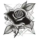singular rose and thorny small stem 2d geometric  tattoo design idea