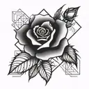singular rose and thorny small stem 2d geometric  tattoo design idea