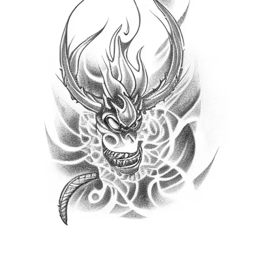 supercharged v8 engine with flames  tattoo design idea