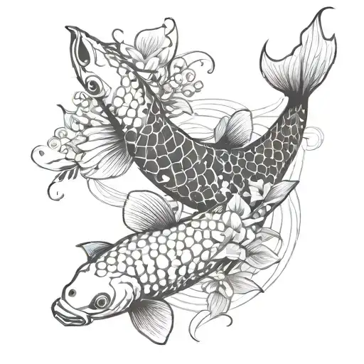 koi fish smoke and flowers   tattoo design idea