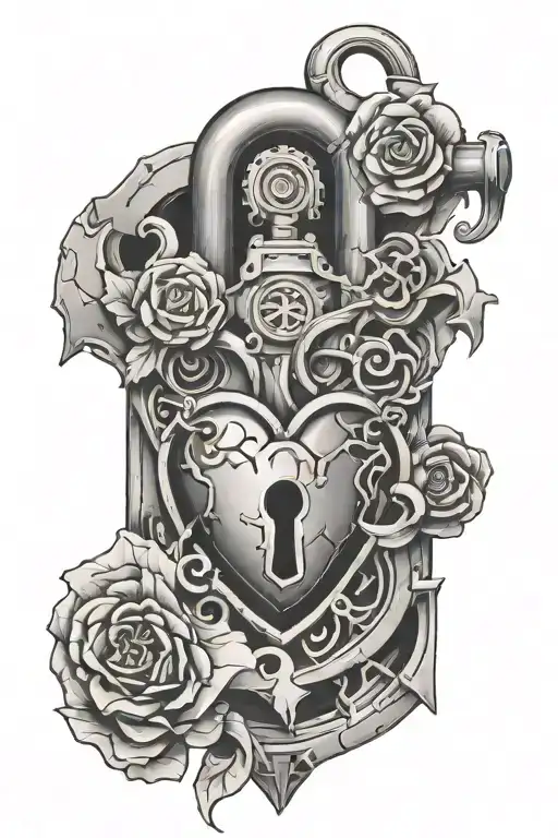 shattered heart shaped lock tattoo design idea
