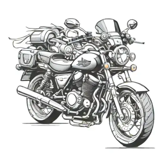 honda varadero  and harley davidson motorcycle  hold by skelleton hands tattoo design idea