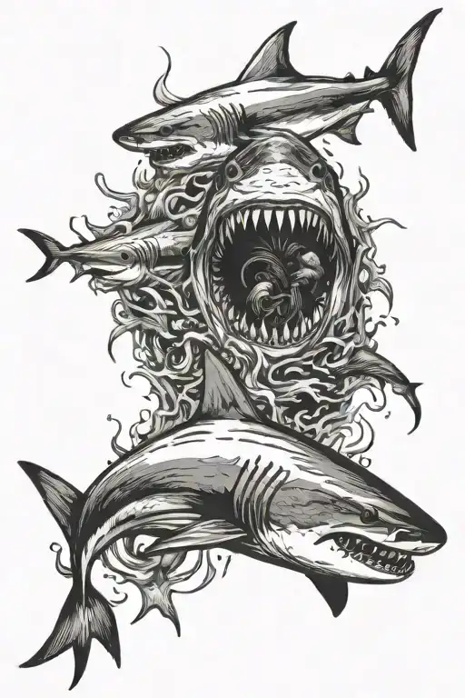 shark swimming tattoo design idea