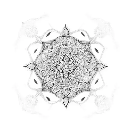 An ornamental blackwork tattoo on the back, featuring a mandala design with intricate geometric patterns, representing balance and harmony in life. tattoo design idea