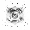 cosmic-themed, celestial scene featuring elements like planets, stars, galaxies, or nebulae. incorporate zodiac gemini tattoo design idea