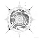 cosmic-themed, celestial scene featuring elements like planets, stars, galaxies, or nebulae. incorporate zodiac gemini tattoo design idea