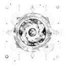 cosmic-themed, celestial scene featuring elements like planets, stars, galaxies, or nebulae. incorporate zodiac gemini tattoo design idea