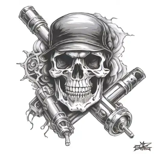 skull face on piston and conrod tattoo design idea