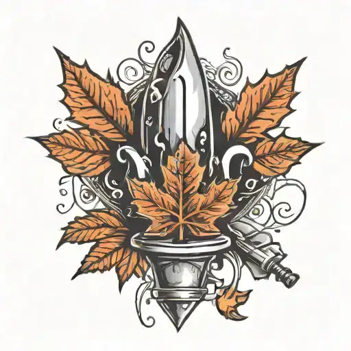Maple leaf with a cutting torch and a welding stinger crossing over it diagonally and a welding hood in the middle tattoo design idea