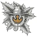 Maple leaf with a cutting torch and a welding stinger crossing over it diagonally and a welding hood in the middle tattoo design idea