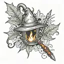 Maple leaf with a cutting torch and a welding stinger crossing over it diagonally and a welding hood in the middle tattoo design idea