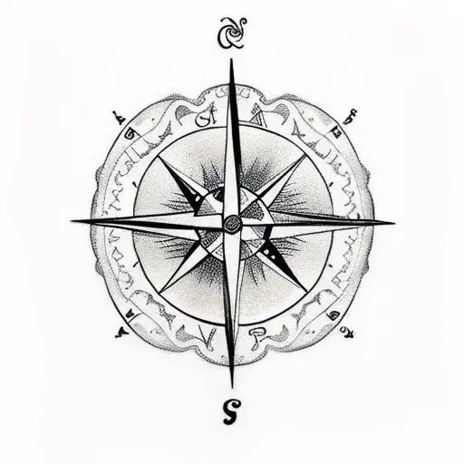 A traditional style tattoo of a compass with a geometric design of a bear inside tattoo design idea