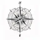 A traditional style tattoo of a compass with a geometric design of a bear inside tattoo design idea