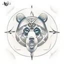 A traditional style tattoo of a compass with a geometric design of a bear inside tattoo design idea