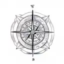 A traditional style tattoo of a compass with a geometric design of a bear inside tattoo design idea