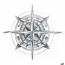 A traditional style tattoo of a compass with a geometric design of a bear inside tattoo design idea
