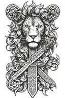 sword with lion face tattoo design idea