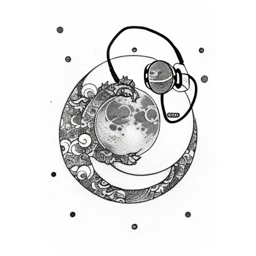 A sleeping moon with headphones on tattoo design idea