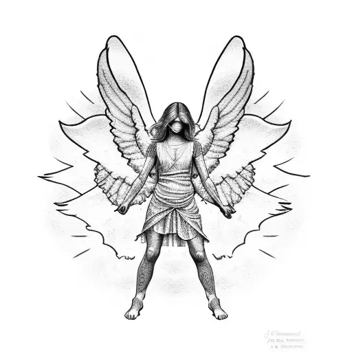 Angels holding a cross tattoo design idea
