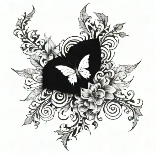 An intricate design featuring elements of darkness and light merging together, symbolizing the duality of femininity tattoo design idea