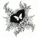 An intricate design featuring elements of darkness and light merging together, symbolizing the duality of femininity tattoo design idea