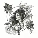 An intricate design featuring elements of darkness and light merging together, symbolizing the duality of femininity tattoo design idea