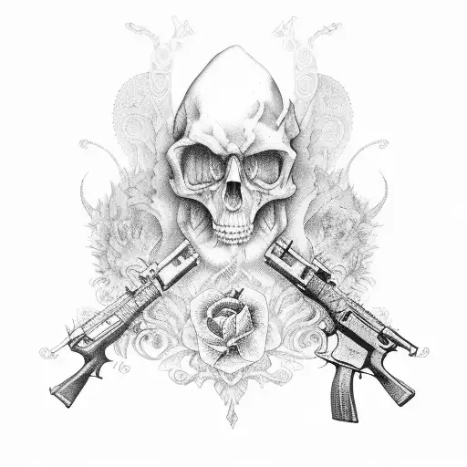 Cemetery and guns  tattoo design idea