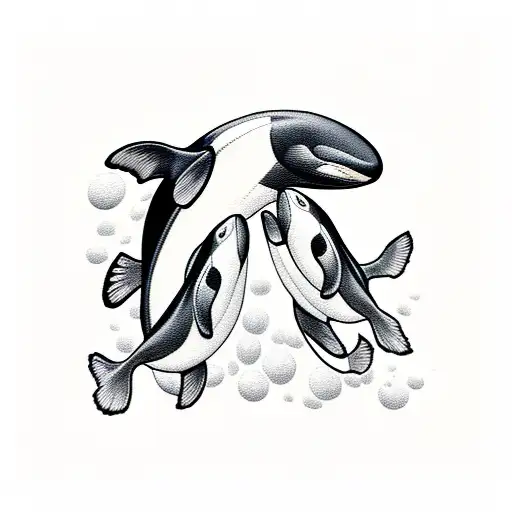 father orca,mother orca and their babies.(only one baby) tattoo design idea